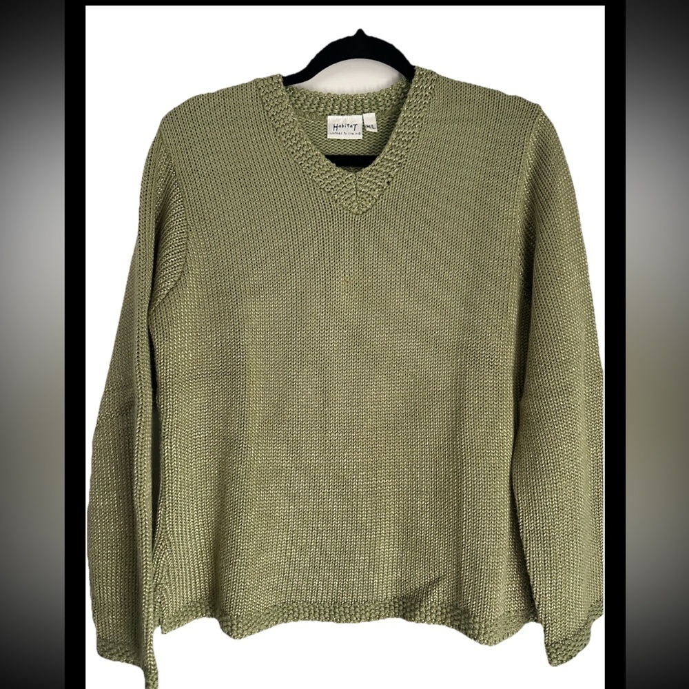 HABITAT Women’s Sage Green Cotton/Rayon knit V-Neck Pullover Sz M/L